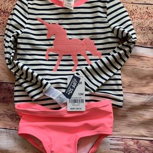 NWT Oshkosh unicorn rash guard swimsuit 12month